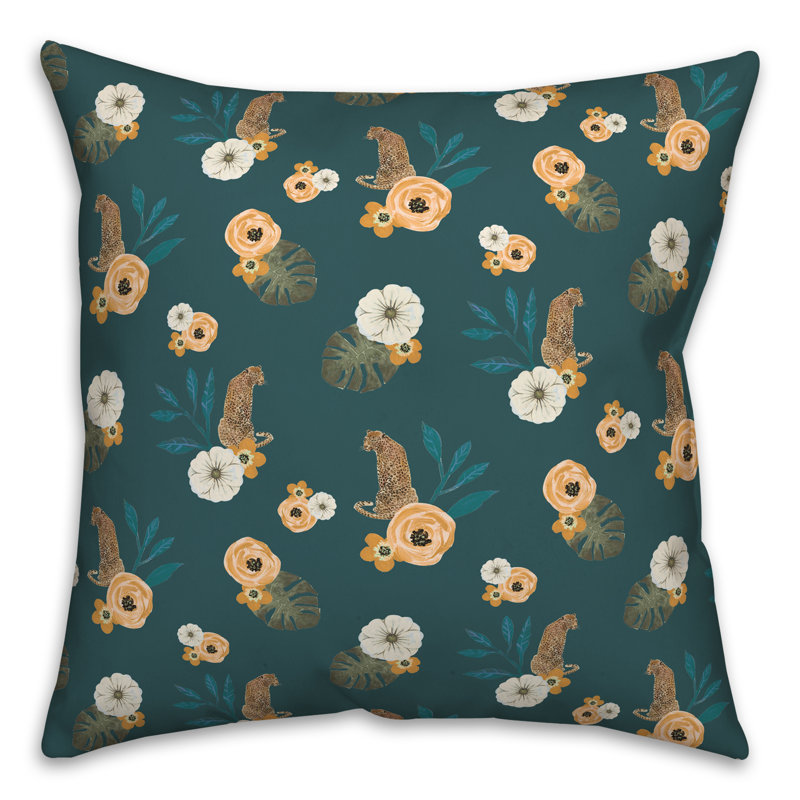 Floral Square Throw Cushion, Teal