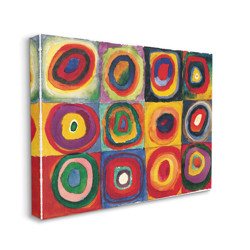 « abstract circle pattern red yellow » par wassily kandinsky,-reproduction d’art, H 36 po x l 48 po x P 1,5 po, Toile tendue