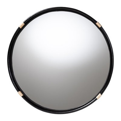 Bali & Pari Fenicia Round Rattan Wall Mirror With Black Frame - Decorative Framed Mirror For Entryway, Living Room, Or Bathroom