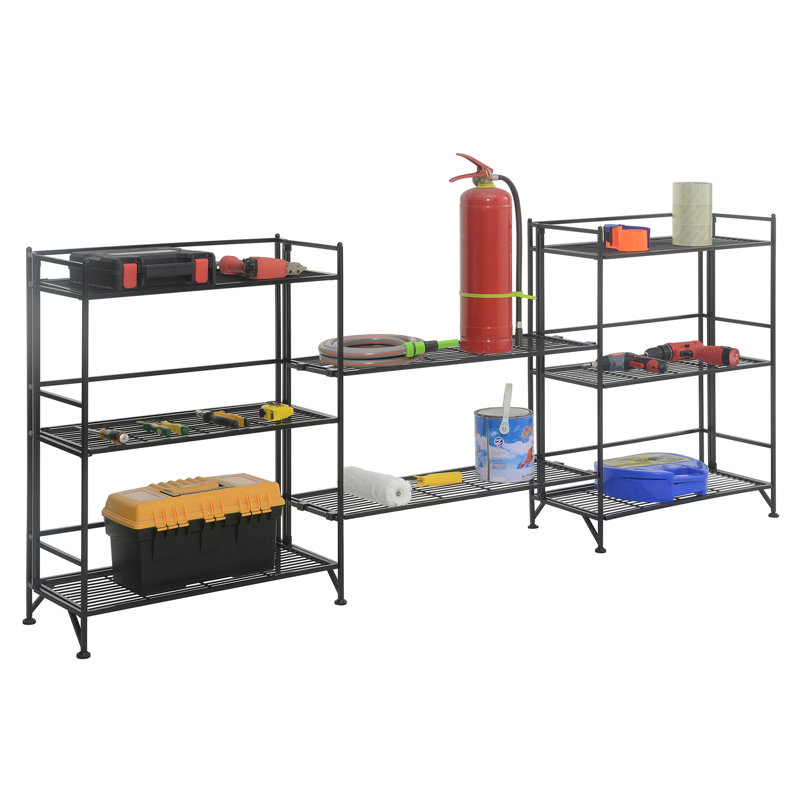 Edwin 81.5"W Adjustable Folding Metal Shelving Unit, Black