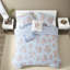 Ensemble de literie pour très grand lit, édredon en microfibre à motif floral bleu