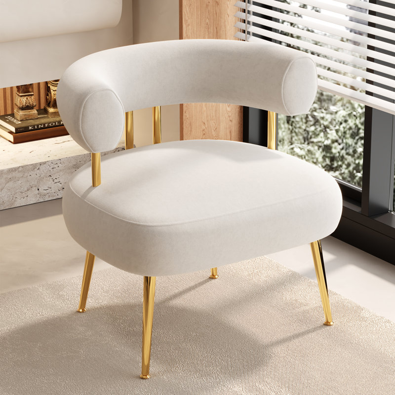 Fauteuil capitonné de 28,8 po Maybrie, Doré, Velours blanc