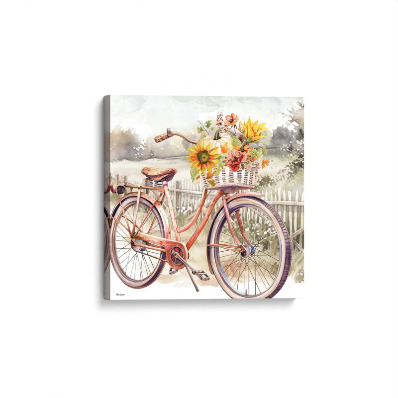 «Fall Floral Bicycle II» par Nicole DeCamp, reproduction d'art, L 30 po x H 30 po, Ne s’applique pas, Toile tendue