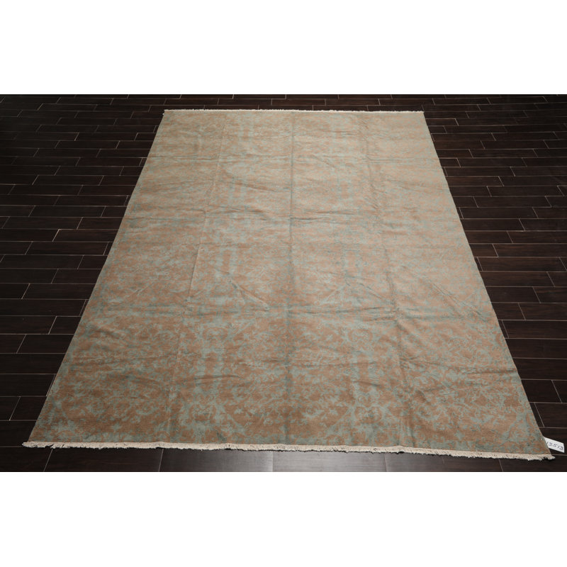 Tapis de surface 9 pi x 12 po one-of-kind à la main noué la brown Aninda