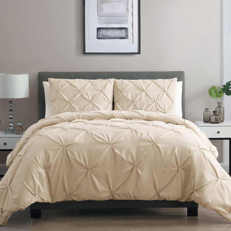Carmen 4-Piece Pintuck Duvet Bedding Set, Queen Duvet Cover + 3 Additional Pieces, Taupe