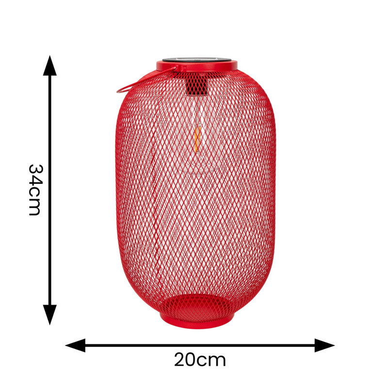 Metal Mesh Basket Solar Powered Outdoor Garden Lantern Light, Red