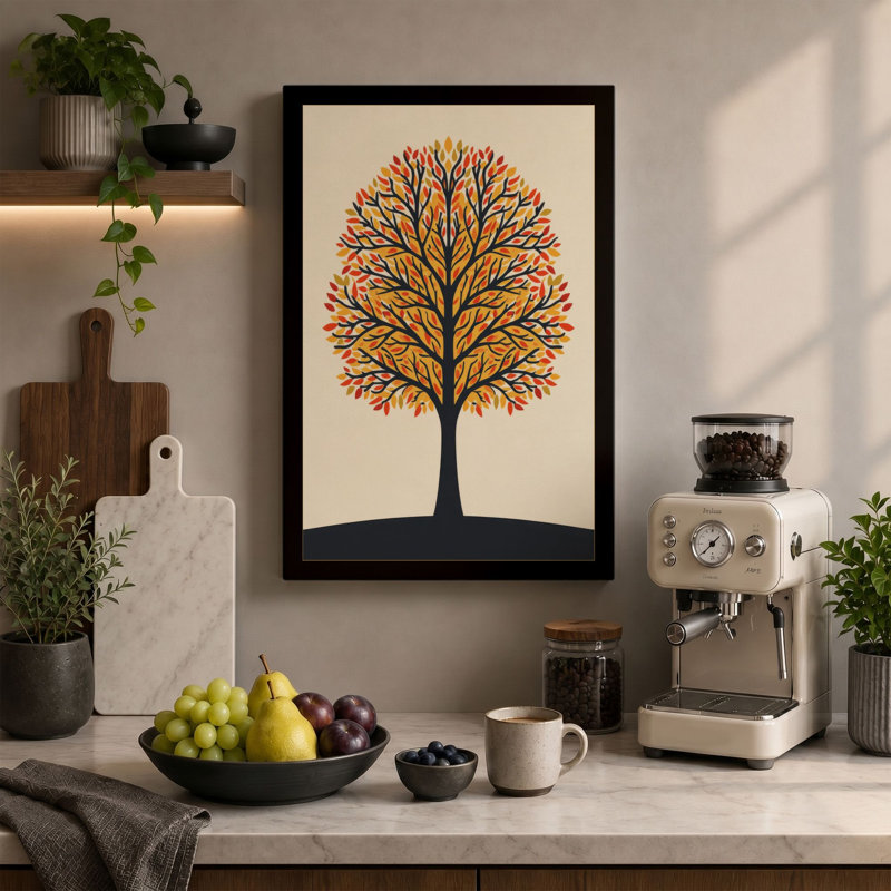 Golden Autumn Tree Scandinavian - Wrapped Canvas, 18x12 - 45.7 x 30.5 cm, Terracotta Border