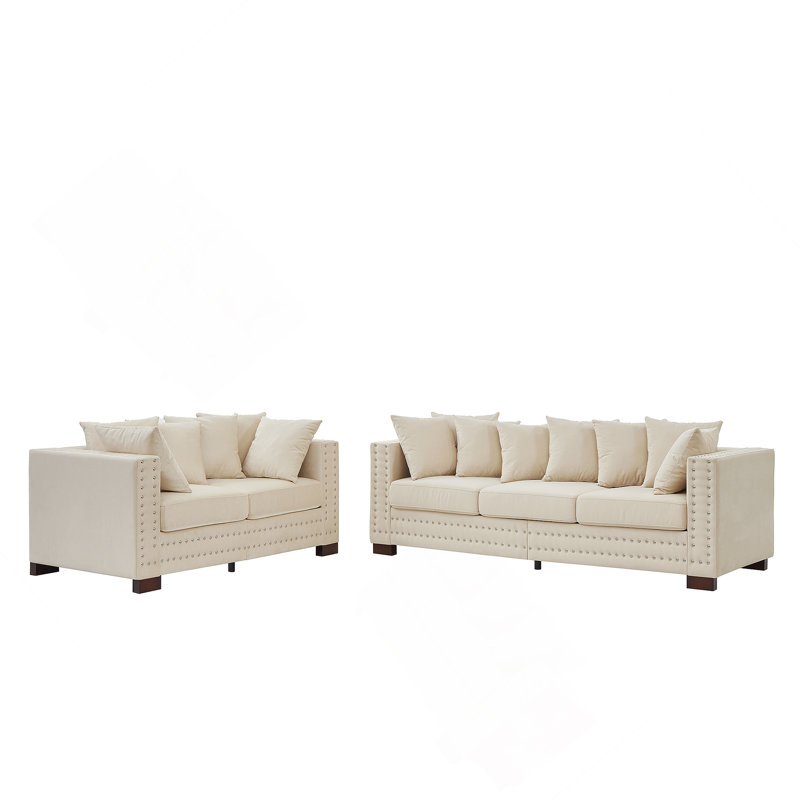 Velvet Upholstered 2+ 3 Seater Sofa, Beige