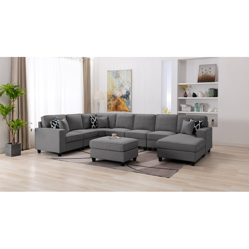 Dhrish Right Hand Facing Modular Seating Component Sectional with Ottoman, Dark Gray Polyester, 36"H x 165.7'W x 106.6"D