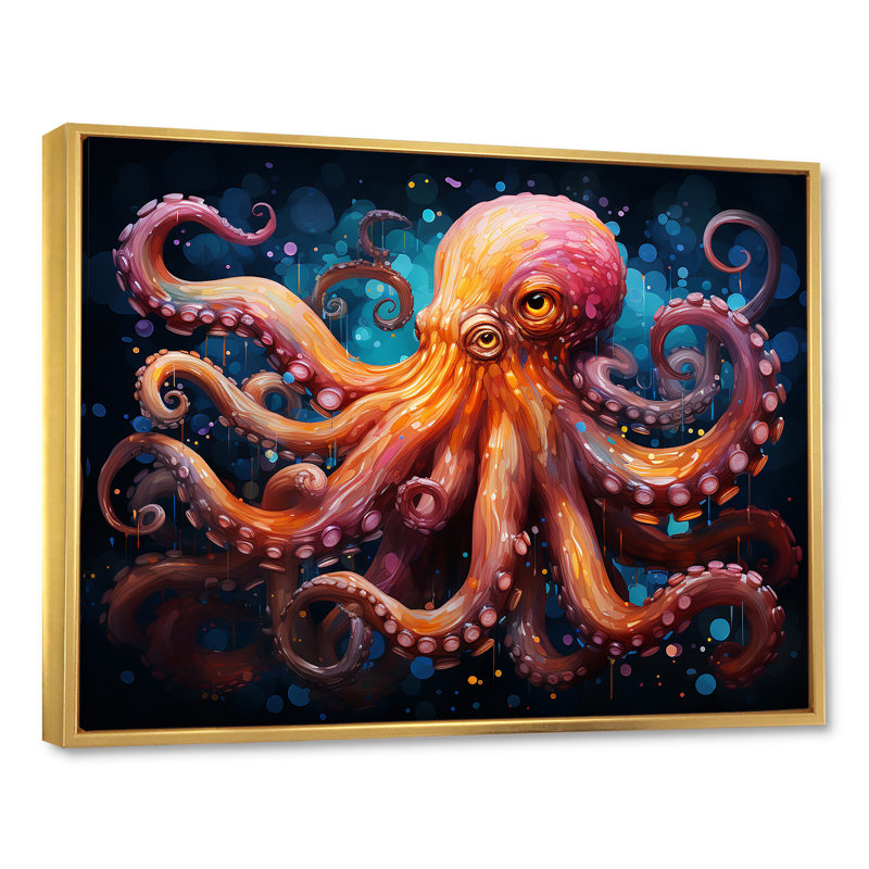 Octopus Expressionist Abyss II sur toile, H 24 po x l 32 po x P 1 po, Cadre flottant doré