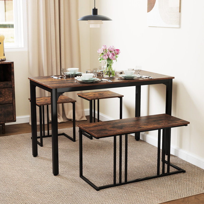 Ensemble de table de salle à manger 4 pièces avec banc et 2 tabourets