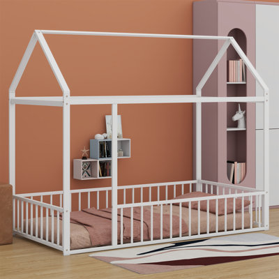 Metal Bed House Bed Frame With Fence