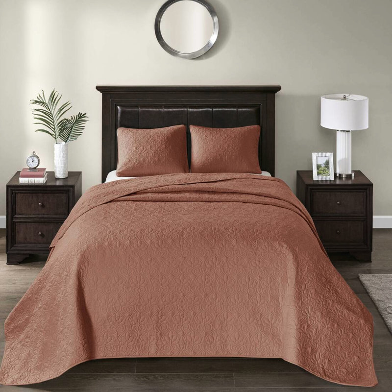 Courtepointe réversible 3 pièces en argile rouge très grand / très grand - literie d'été avec option de chaleur hivernale, courtepointe, rembourrage en coton prélavé et 2 taies décoratives, sélection toutes saisons lavable à la machine