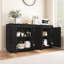 Buffet noir cannelé à 4 portes avec prise de courant intégrée, armoire d'appoint moderne sans poignée avec portes à texture ondulée verticale pour la cuisine ou la salle à manger-1673657396