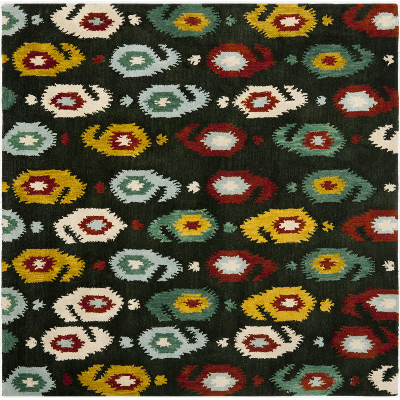 Tapis ikat en laine touffeté à la main Kline, Carré 6 pi