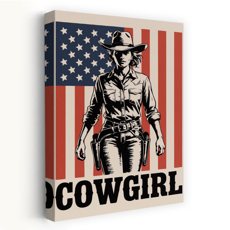 «Cowgirl», drapeau américain, rétro, paysage rétro, art mural, H 24 po x l 16 po