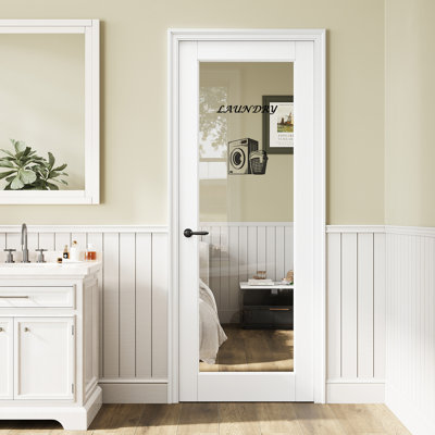 Interior Laundry 1-Lite Clear Glass Slab Door White Primed Solid Manufactured Wood Standard Size