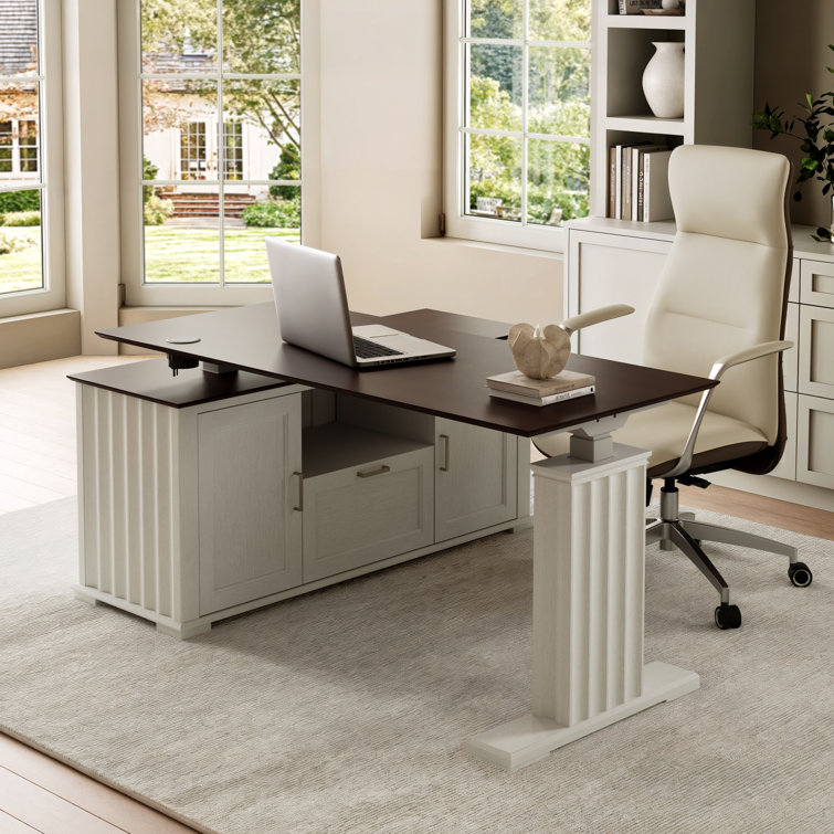 60” Ashantey Height Adjustable L-Shaped Standing Executive Desk with Storage