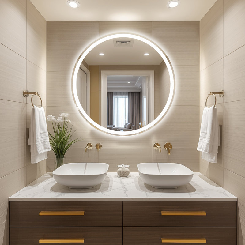Round Bathroom Vanity Mirror Frontlit LED Lighted, Anti-Fog 3 Colors Temperature Dimmable Light, Wall Mirror With UL Rohs ETL & 3-Year Warranty
