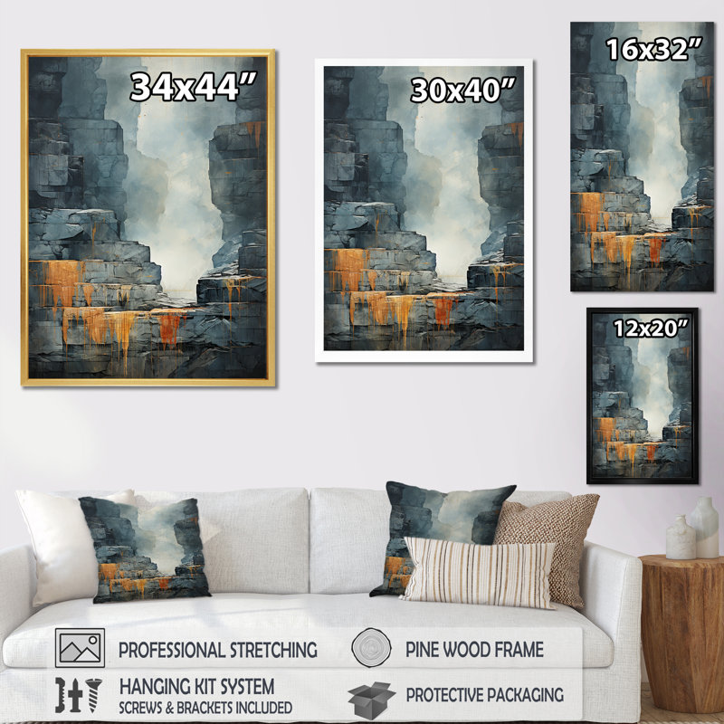 «Waterfall Cliff Adventure» sur toile, Cadre simple blanc, H 44 po x l 34 po x P 1,5 po