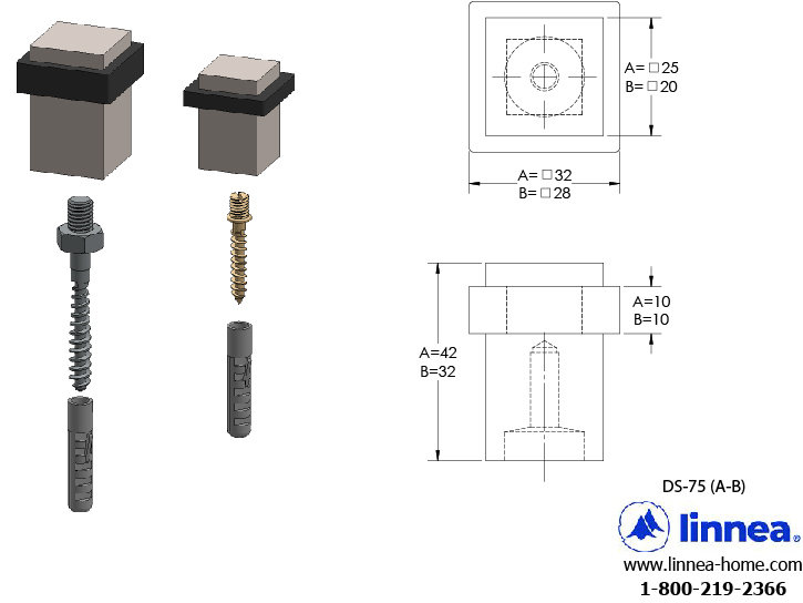 Stainless Steel Floor Mount Stop, Polish Stainless Steel, 1.65" H x 0.98" W x 0.98" D