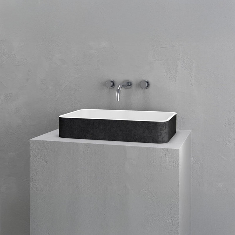 Vast Studio Wall-Mounted Rectangular Bathroom Sink – Gray/White Elevated Concrete, Black/White