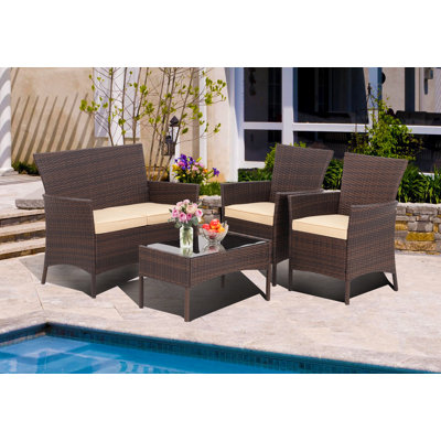 Azhane Wicker/Rattan 4 - Person Seating Group with Cushions