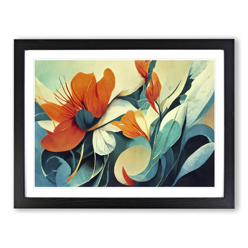 Artistic Flowers Abstract Vol.5 - Single Picture Frame Print, Black, 46cm H x 64cm W