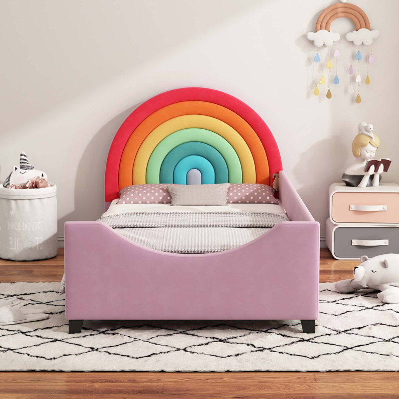 Rainbow Upholstered Twin Daybed Low to The Ground Design Cute Style Princess Bed