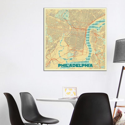 Philadelphia Retro Urban Blueprint Map by Hubert Roguski - Wrapped Canvas Print