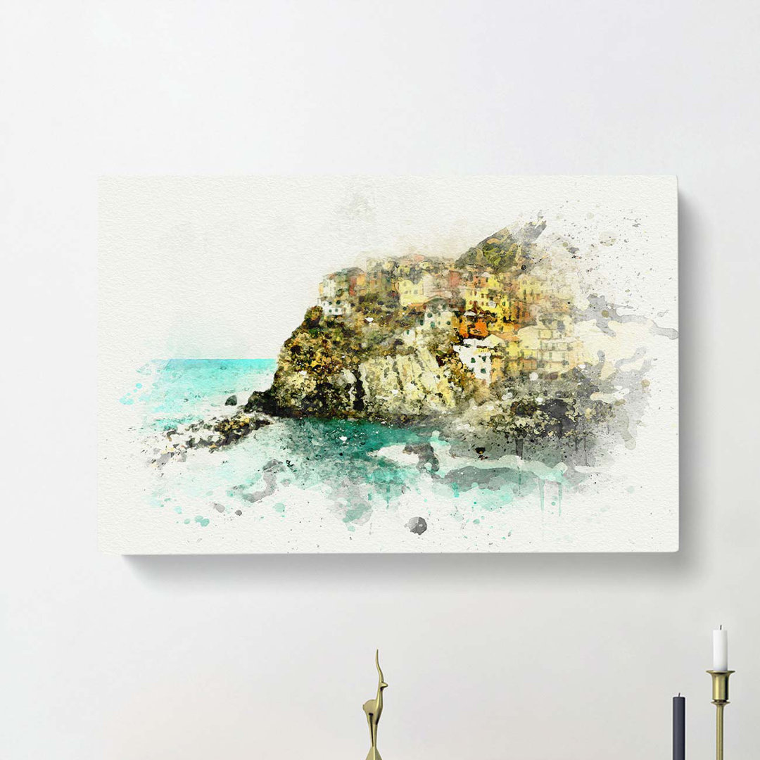 Manorolo Cinque Terre In Italy In Abstract - Wrapped Canvas
