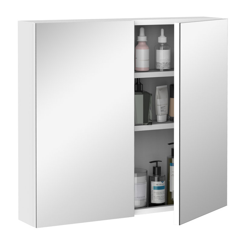 kleankin Medicine Cabinet, Bathroom Mirror Cabinet with Doors and Shelf, White