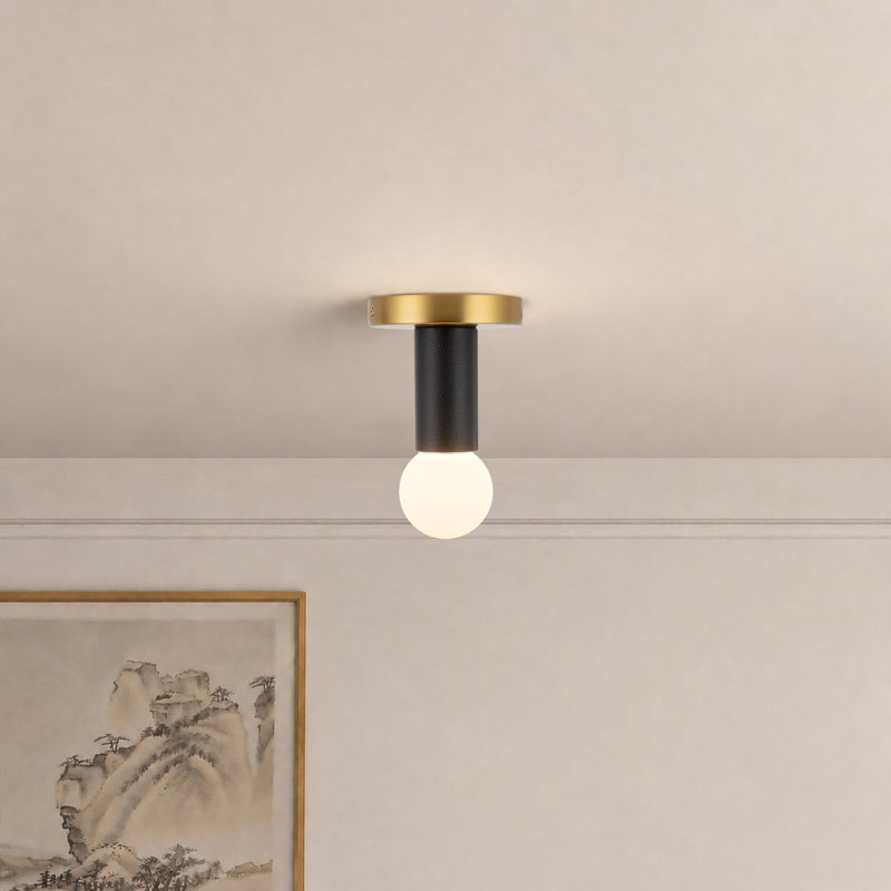 1 - Light LED Semi Flush Mount, Brushed Gold/Black Vegan Leather