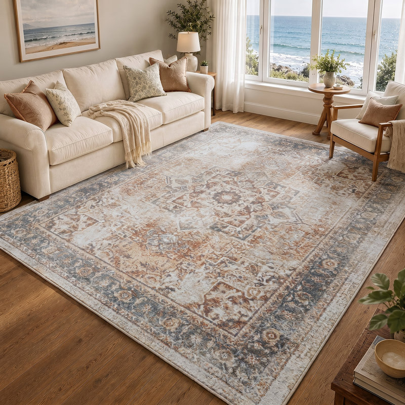 Saylor Machine Washable Traditional Boho Burnt Orange Runner Rug, Rectangle 200 x 275 cm