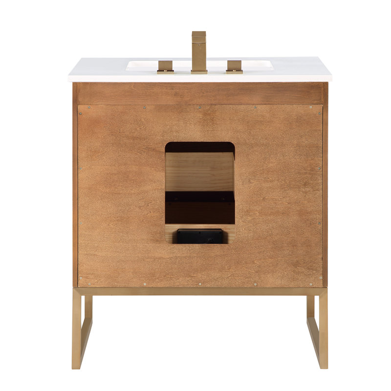 Markham 30'' W Single Vanity, White Quartz, Walnut, Satin Brass