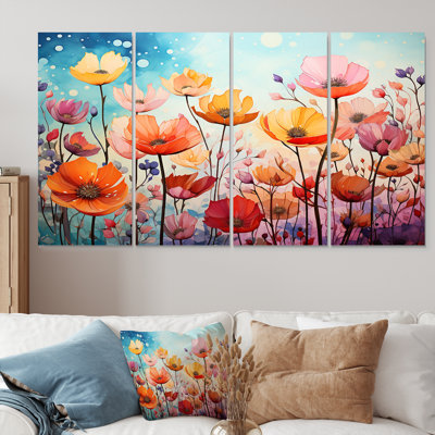 Warlick - Poppy Wall Art For Living Room 4 Piece