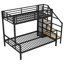 Lit superposé simple au-dessus d'un lit double en métal noir avec espaces de rangement et garde-robe fonctionnelle