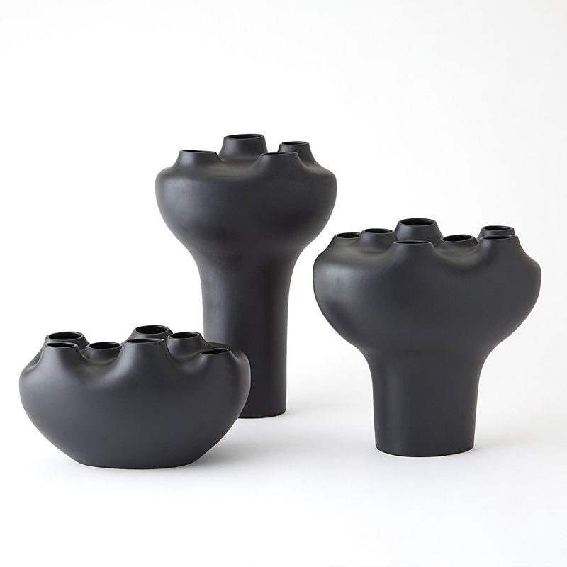 Geyser Handmade Earthenware Table Vase, Black