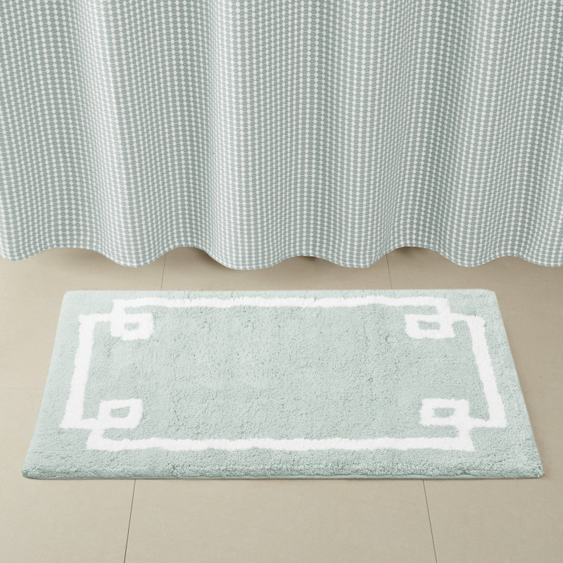 Evan White Cotton Tufted 24"x40" Bath Rug with Grey Border