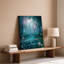 Toile «Mystical Forest Scene Bathed In Soft Ethereal Light», art mural avec des arbres imposants ornés de fleurs roses éclatantes-1830275851