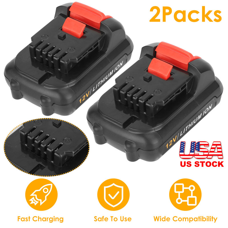 Ensemble de 2 piles de rechange pour batterie Li-ion 12V compatibles avec Dewalt DCB123 DCB127 DCB122 DCB124 DCB121 DCB120 DCB125