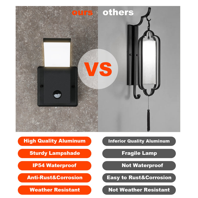 Saliha Wall Light Outdoor PIR Sensor LED Wall Mount Lamp Arc Wall Sconce Lighting with Motion Sensor, Black