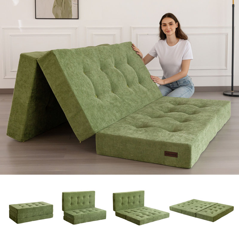 Tri-Fold Velours côtelé 6 po, Lit double, Vert
