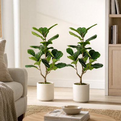 Figuier artificiel 3 pi 3 pi (ensemble de 2) en pot décoratif blanc, plante verte