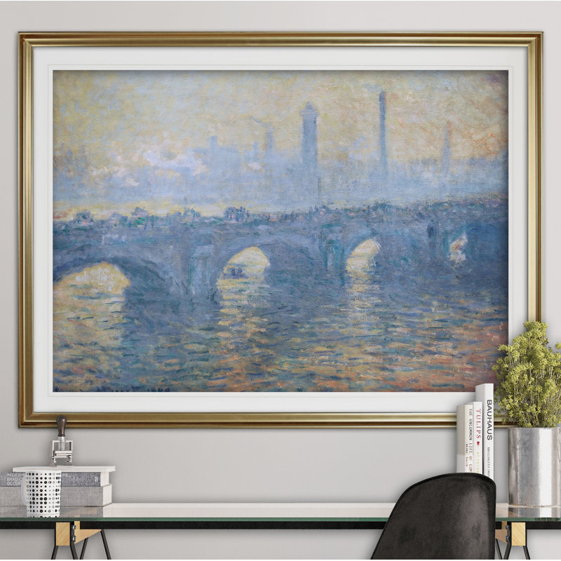 « waterloo bridge » par claude monet print, Cadre doré, H 31 po x l 43 po x P 1,5 po
