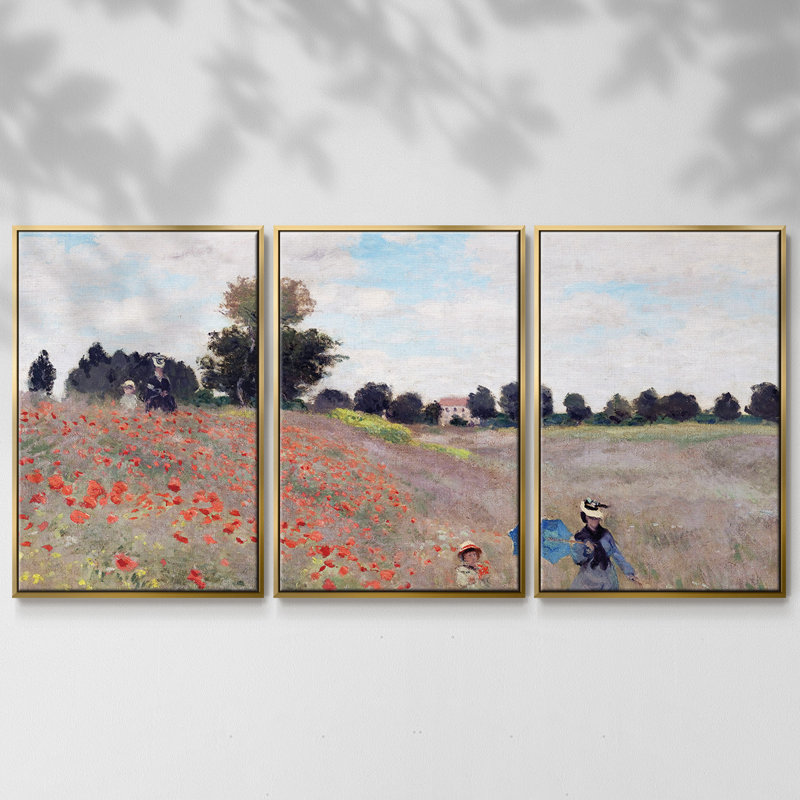 Monet - Toile encadrée multi-pièces_587MONETC, H 36 po x l 75 po x P 2 po, Or