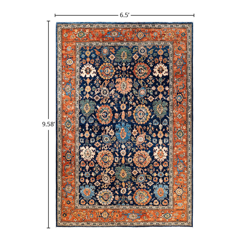 Tapis unique bleu / beige / orange de 6 pi 6 po x 9 pi 7 po Deliylah