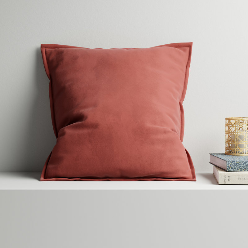 Oreiller 100% coton Edgar Square, Polyester/ bourre en polyester, Rouge brique, H 18 po x l 18 po