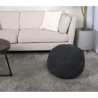 Pouf de coussin en coton tricoté gris foncé - Alternative, profondeur 20 po x largeur 14 po, capacité 200 lb, décoratif, nettoyage des taches rond ou coussin, 16 x 16 x 16, limite de 200 lb, propre, bourre de perles