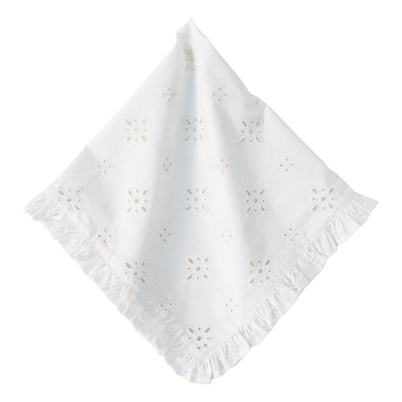 White Cotton Eyelet Table Tissue with Ruffled Border